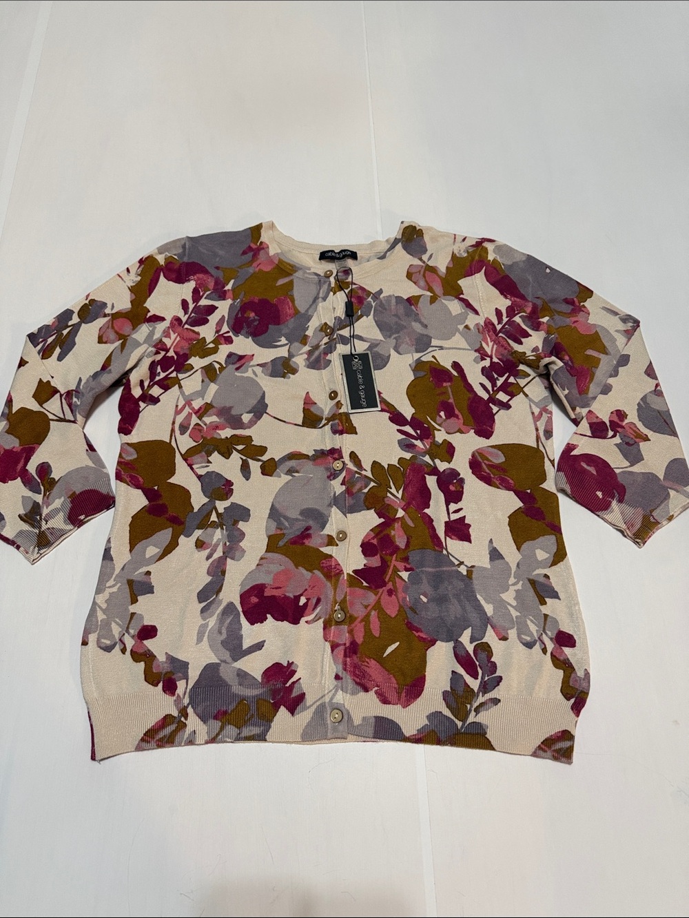 Cable&Cauge Multicolor Floral Cardigan XL NWT